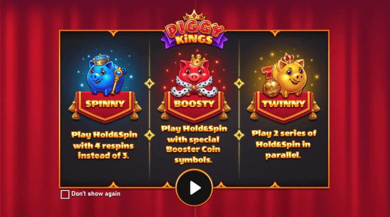 Piggy Kings - Écran principal avec trois cochons et les rouleaux